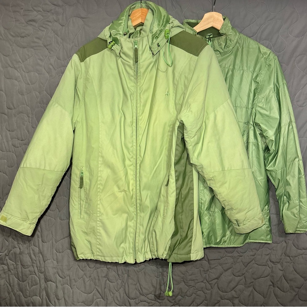 AthleTech 3-in-1 Jacket Set Green Hooded Shell + Zip-In Liner
